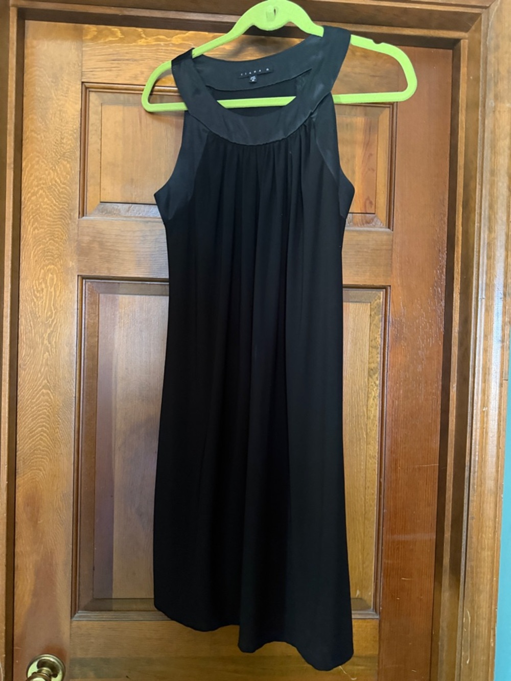 Tiana B. Black Sleeveless Midi Dress with Gathered Neckline